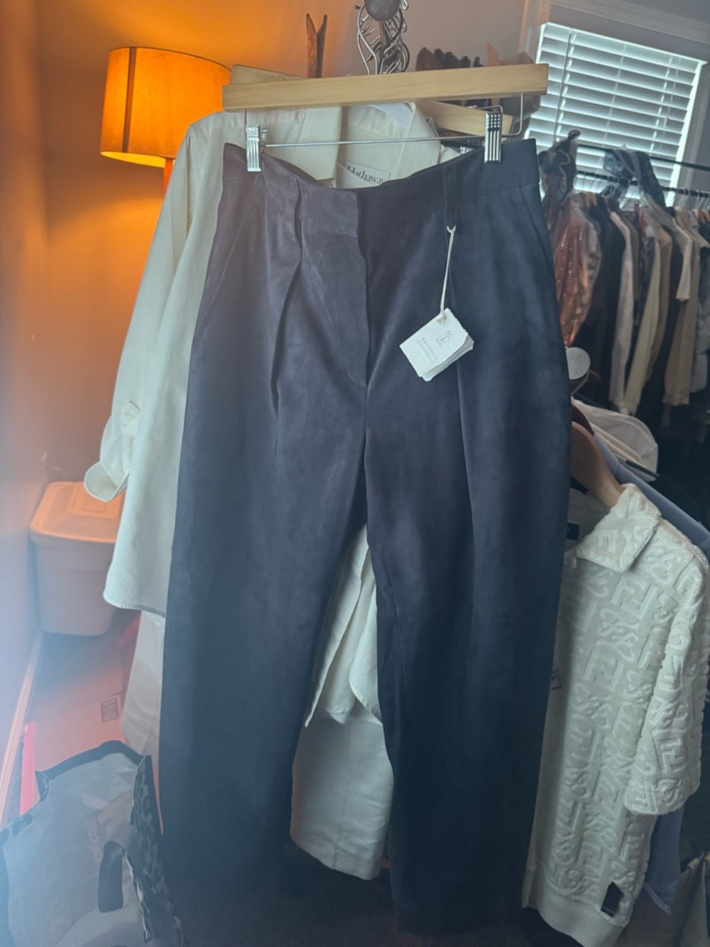 Brunello Cucinelli women’s navy genuine suede Trousers